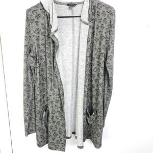 Lucky Brand Sweater Womens Small Open Front Cardigan Jacket Hooded Dull Leopard